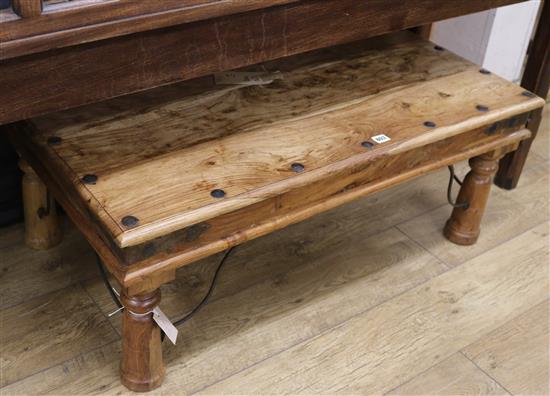 An Indian iron-mounted hardwood coffee table, W.102cm
